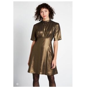Emily And Fin Shake And Shimmer A Line Mini Dress Gold Metallic XXL